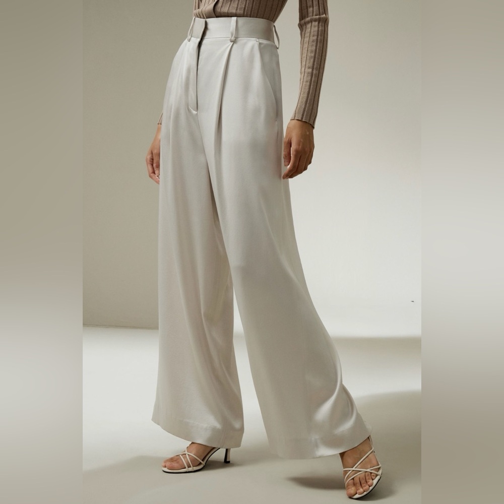 LilySilk High-Waisted Wide Leg Dense Silk Pants